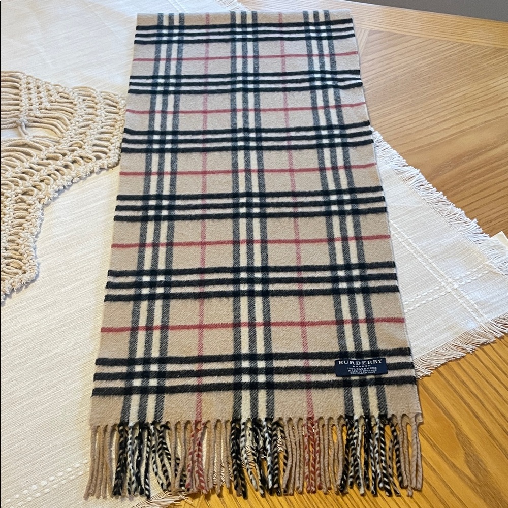 Burberry Beige, Black & Red Check Cashmere Scarf
